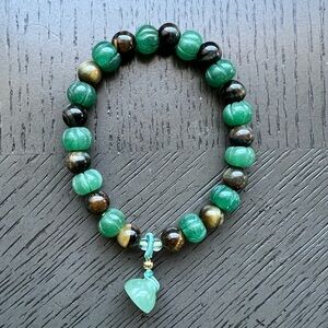 Green aventurine & Tiger eye with yanyuan agate charm bracelet SIZE 6.75-7’